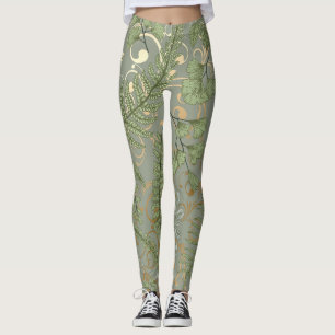 Green and Gold Fern Pattern Leggings
