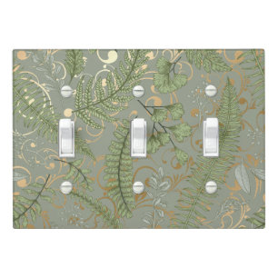 Green and Gold Fern Pattern Light Switch Cover