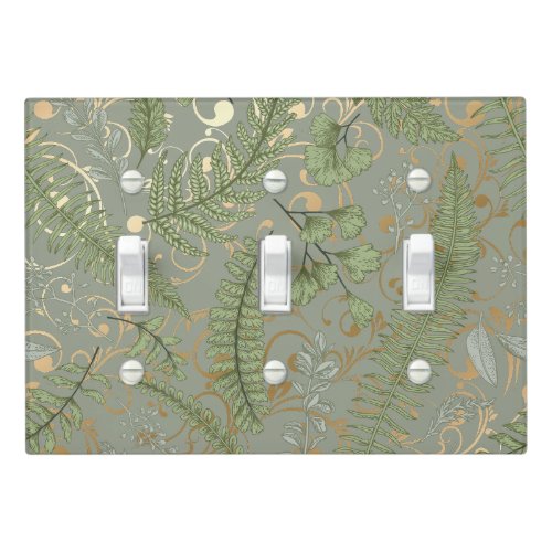 Green and Gold Fern Pattern Light Switch Cover