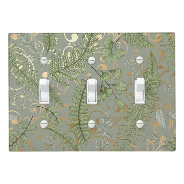 Green and Gold Fern Pattern Light Switch Cover (In Situ)