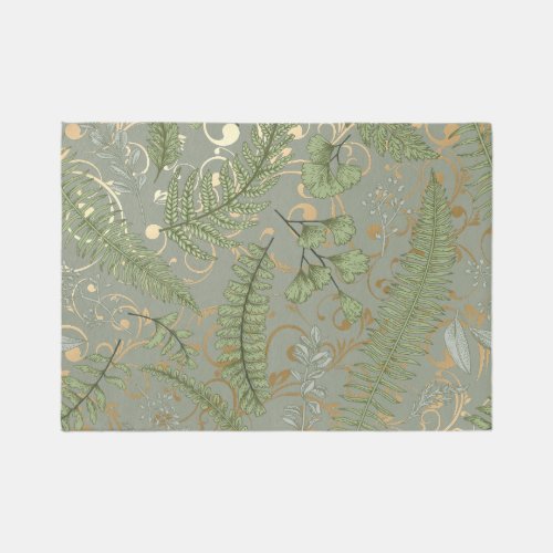 Green and Gold Fern Pattern Rug