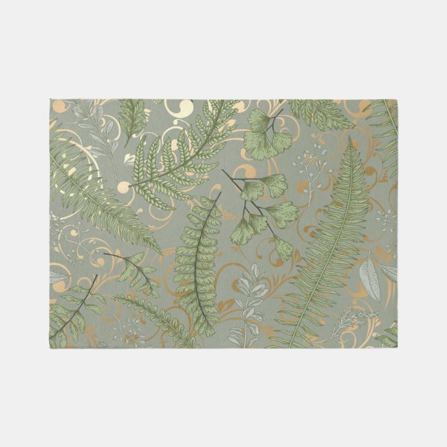 Green and Gold Fern Pattern Rug (Front)