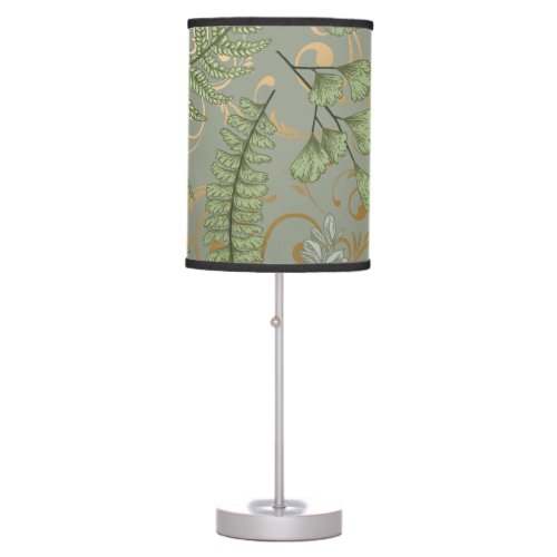 Green and Gold Fern Pattern Table Lamp