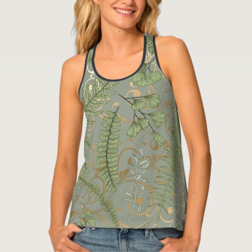 Green and Gold Fern Pattern Tank Top