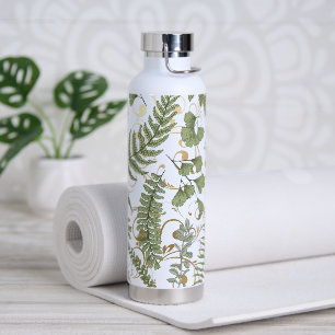 Green and Gold Fern Pattern Water Bottle