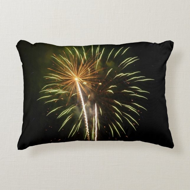 Green and Gold Fireworks Holiday Celebration Accent Pillow (Front)
