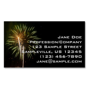 Green and Gold Fireworks Holiday Celebration Business Card Magnet