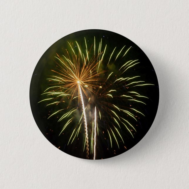 Green and Gold Fireworks Holiday Celebration Button (Front)