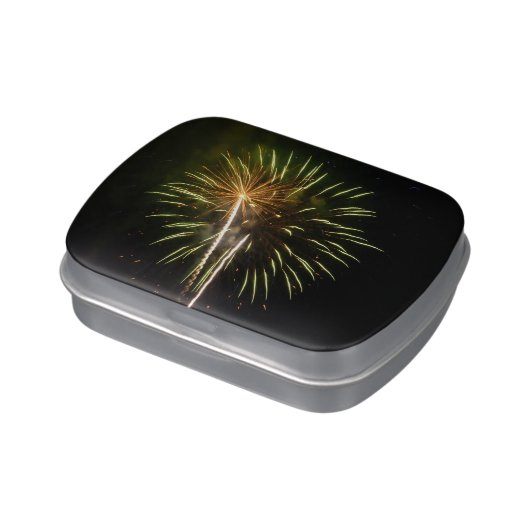 Green and Gold Fireworks Holiday Celebration Candy Tin (Side)