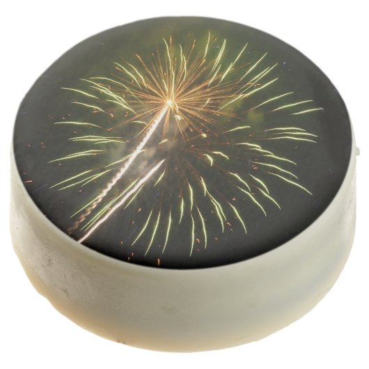 Green and Gold Fireworks Holiday Celebration Chocolate Covered Oreo (Angled)
