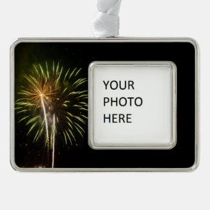Green and Gold Fireworks Holiday Celebration Christmas Ornament