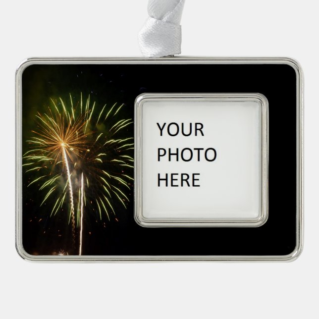 Green and Gold Fireworks Holiday Celebration Christmas Ornament (Front)