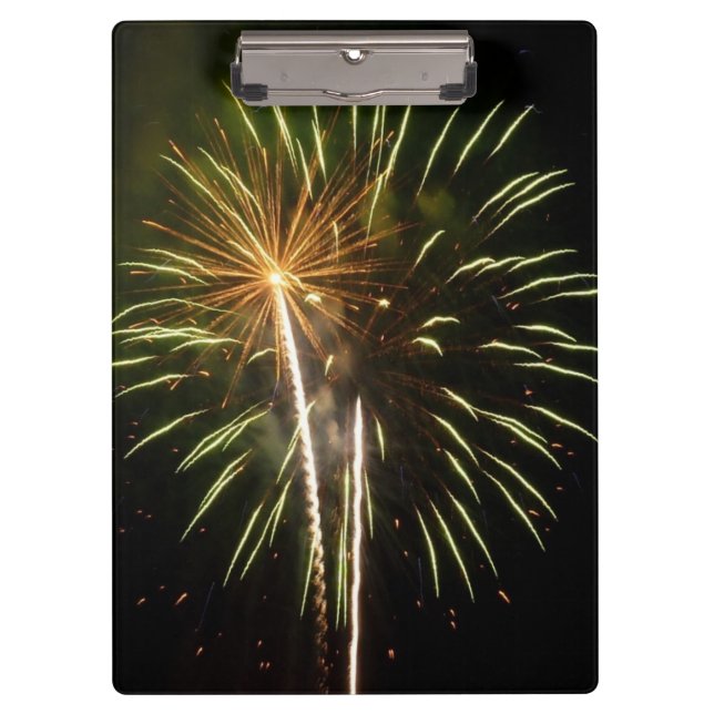Green and Gold Fireworks Holiday Celebration Clipboard (Front)