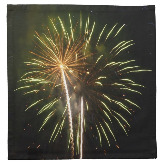 Green and Gold Fireworks Holiday Celebration Cloth Napkin (Front)