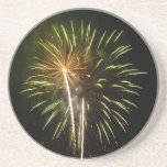 Green and Gold Fireworks Holiday Celebration Coaster