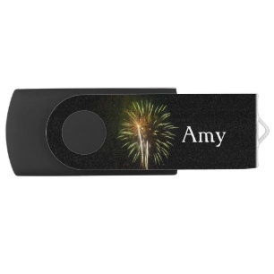Green and Gold Fireworks Holiday Celebration Flash Drive