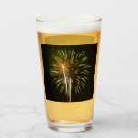 Green and Gold Fireworks Holiday Celebration Glass