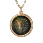 Green and Gold Fireworks Holiday Celebration Gold Plated Necklace