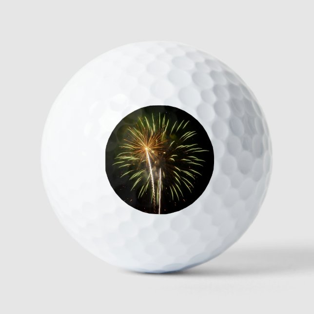 Green and Gold Fireworks Holiday Celebration Golf Balls (Front)