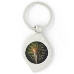 Green and Gold Fireworks Holiday Celebration Keychain