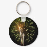 Green and Gold Fireworks Holiday Celebration Keychain