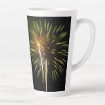 Green and Gold Fireworks Holiday Celebration Latte Mug