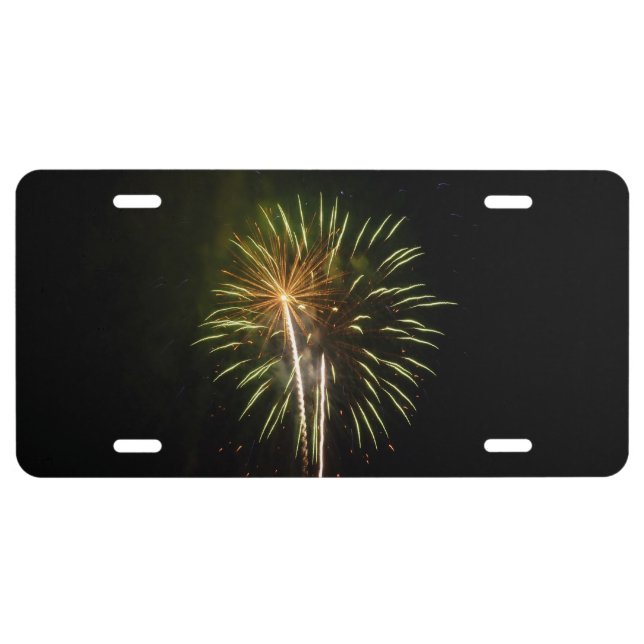 Green and Gold Fireworks Holiday Celebration License Plate (Front)