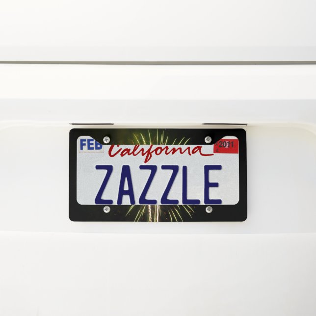 Green and Gold Fireworks Holiday Celebration License Plate Frame (On Car)