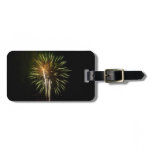 Green and Gold Fireworks Holiday Celebration Luggage Tag
