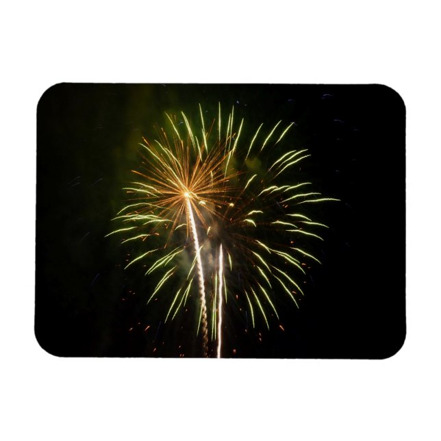 Green and Gold Fireworks Holiday Celebration Magnet (Horizontal)