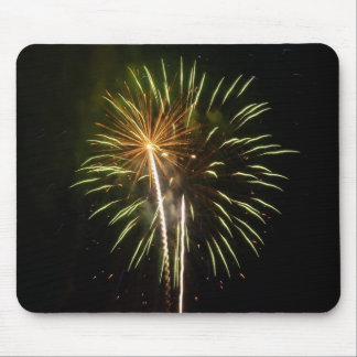 Green and Gold Fireworks Holiday Celebration Mouse Pad