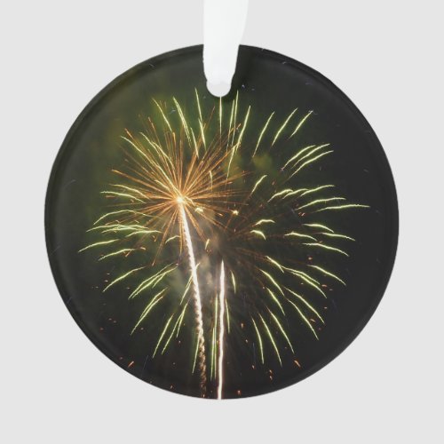 Green and Gold Fireworks Holiday Celebration Ornament