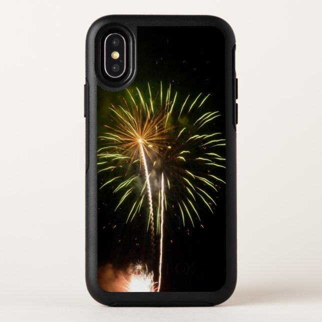 Green and Gold Fireworks Holiday Celebration Otterbox iPhone Case (Back)