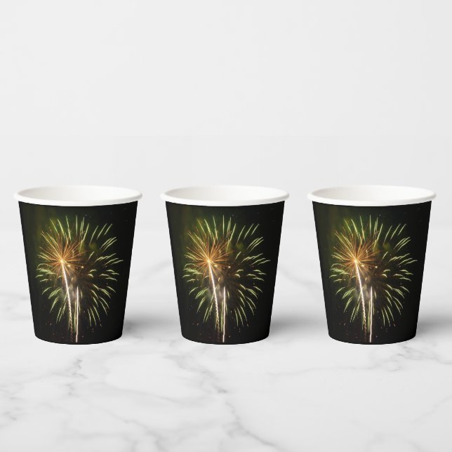 Green and Gold Fireworks Holiday Celebration Paper Cups (Multi)