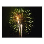 Green and Gold Fireworks Holiday Celebration Photo Print