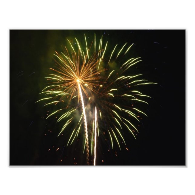 Green and Gold Fireworks Holiday Celebration Photo Print (Front)