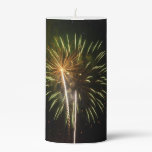 Green and Gold Fireworks Holiday Celebration Pillar Candle