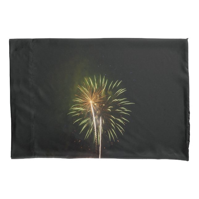 Green and Gold Fireworks Holiday Celebration Pillow Case (Front)