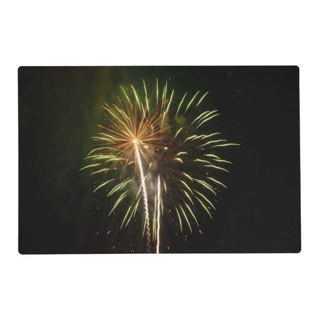 Green and Gold Fireworks Holiday Celebration Placemat (Front)