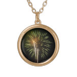 Green and Gold Fireworks Holiday Celebration Plated Necklace
