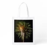 Green and Gold Fireworks Holiday Celebration Reusable Grocery Bag