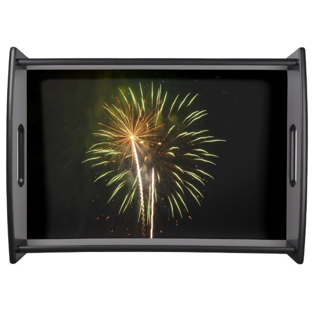Green and Gold Fireworks Holiday Celebration Serving Tray (Front)