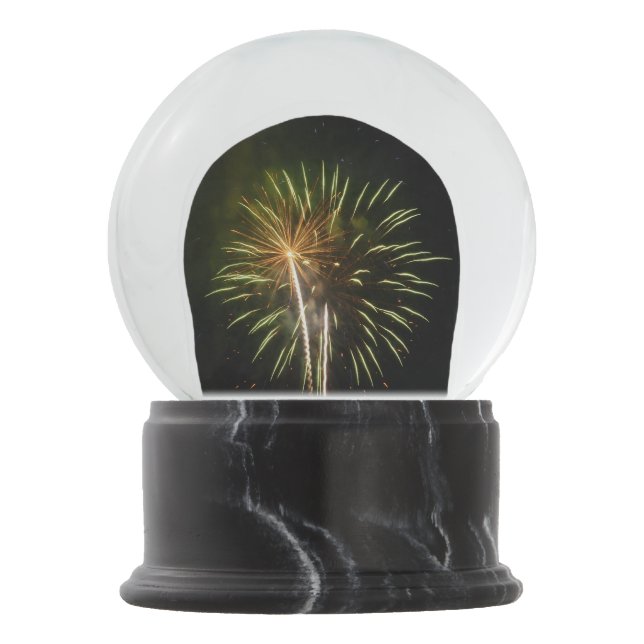 Green and Gold Fireworks Holiday Celebration Snow Globe (Front)