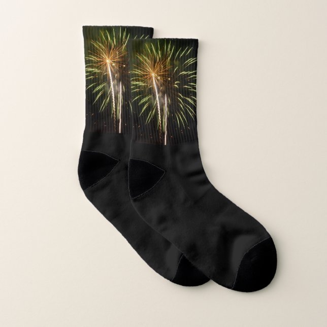 Green and Gold Fireworks Holiday Celebration Socks (Pair)