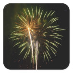Green and Gold Fireworks Holiday Celebration Square Sticker