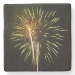 Green and Gold Fireworks Holiday Celebration Stone Coaster