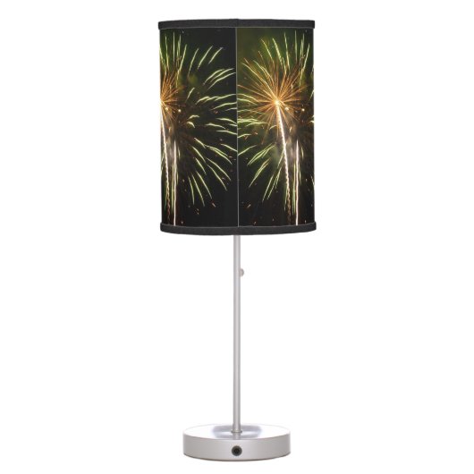 Green and Gold Fireworks Holiday Celebration Table Lamp (Back)