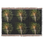 Green and Gold Fireworks Holiday Celebration Throw Blanket