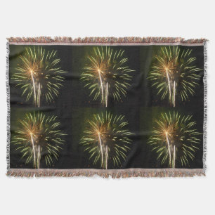 Green and Gold Fireworks Holiday Celebration Throw Blanket