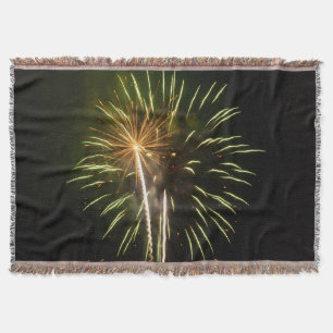 Green and Gold Fireworks Holiday Celebration Throw Blanket
